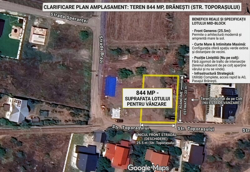 Branesti, 844 mp, deschidere 25 m, investitie sigura,